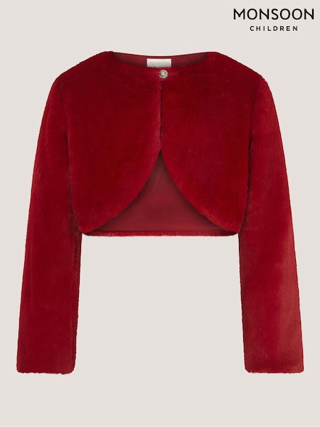 Red - Monsoon Lara Bow Faux Fur Cardigan