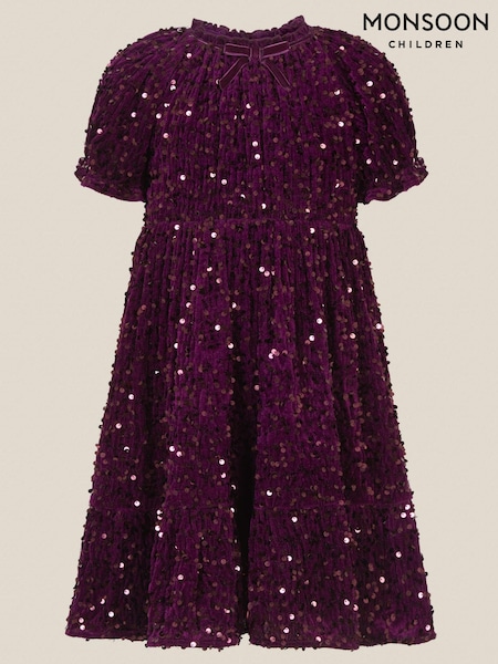 Purple - Monsoon Fenella Sequin Velvet Party Dress