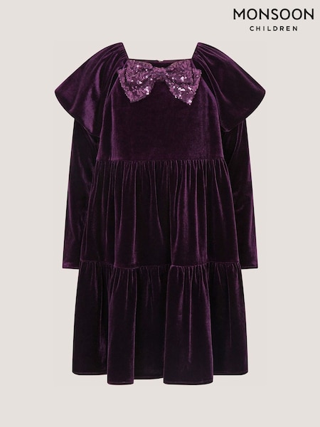 Purple - Monsoon Verna Velvet Tiered Party Dress