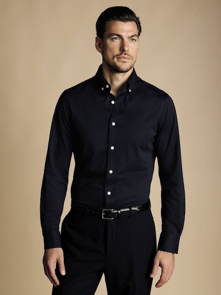 Charles Tyrwhitt Blue Dark Four Way Stretch Button Down Jersey Shirt (865811) | €107