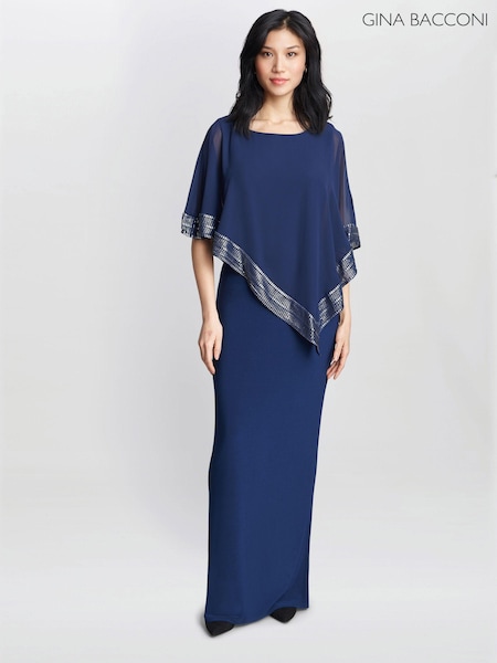 Gina Bacconi Natural Amber Maxi Asymmetrical Cape Dress (865864) | €345
