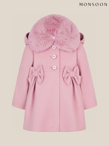 Rose - Monsoon Baby Faux Fur Bow Coat