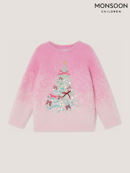 Pink - Monsoon Embellished Christmas Tree Ombré Jumper