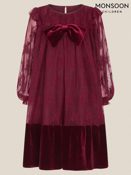Red - Monsoon Eilidh Lace Velvet Party Dress