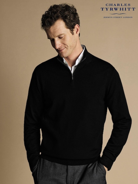 Charles Tyrwhitt Black Pure Merino Quarter Zip Jumper (866068) | R$ 790