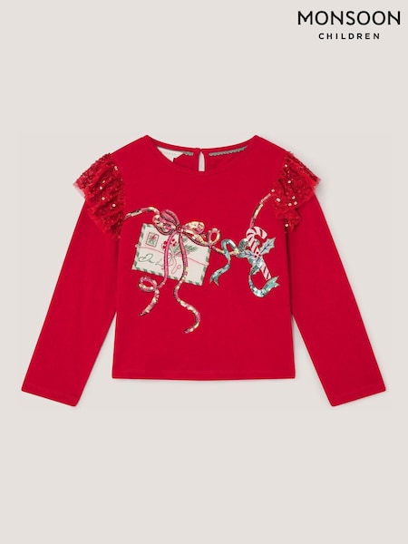 Red - Monsoon Sequin Christmas Long Sleeve Top