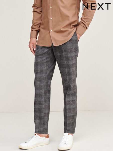 Navy Blue Brown Check - Trimmed Check Heritage Trousers (866190) | €10
