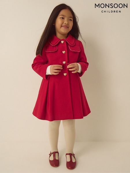 Красный - Monsoon Velvet Bow A-line Coat