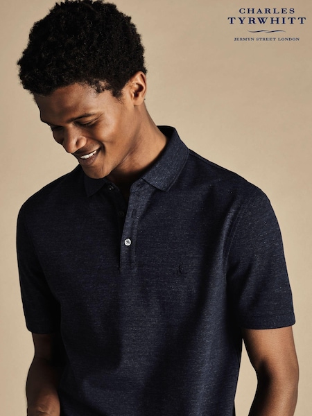 Charles Tyrwhitt Blue Solid Short Sleeve Cotton Tyrwhitt Pique Polo Shirt (866272) | AED160