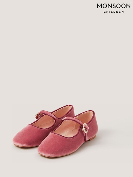 Pink - Monsoon Velvet Mary Jane Ballet Flats