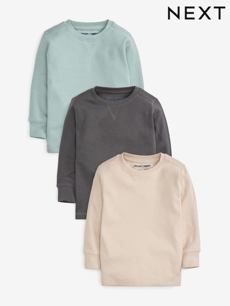 Bleu clair/neutre - Long Sleeve Textured T-shirts 3 Pack (3mths-7yrs) (866331) | € 22 - € 27