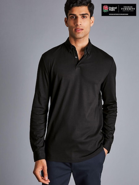 Charles Tyrwhitt Black 100% Cotton Plain Long Sleeve Jersey Polo Shirt (866341) | €92