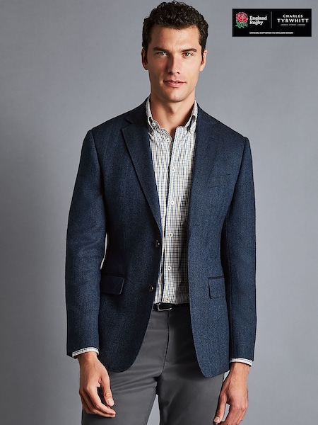 Charles Tyrwhitt Blue Herringbone Wool Texture Classic Fit Jacket (866354) | AED669