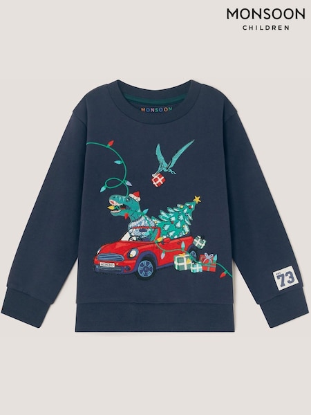 Blu - Monsoon Maglione natalizio con stampa di dinosauri
