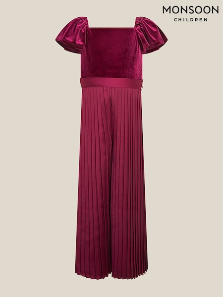 Қызыл - Monsoon Quinn Velvet Pleated Jumpsuit