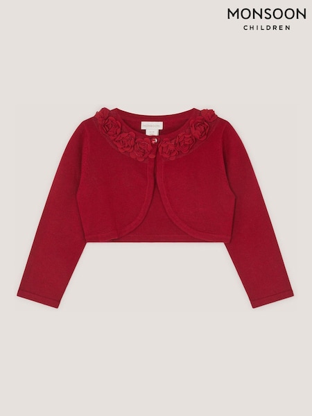 Red - Monsoon Baby Ottilie Appliqué Rose Cardigan