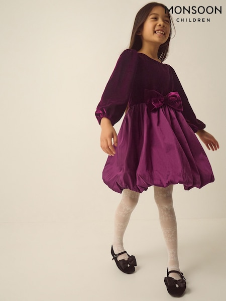 Purple - Monsoon Maisie Velvet Bubble Hem Party Dress