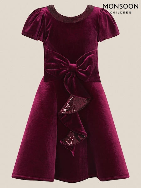 Red - Monsoon Genevieve Sequin Bow Velvet Party Dress