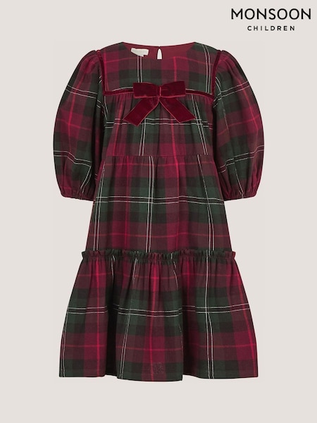 Red - Monsoon Velvet Bow Tartan Dress