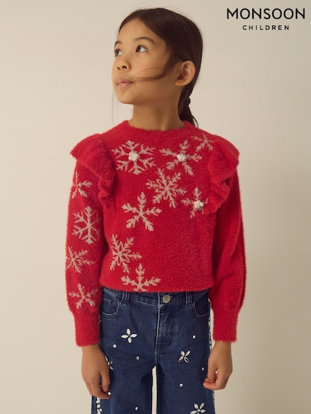 Red - Monsoon Cindy Ruffle Snowflake Jumper