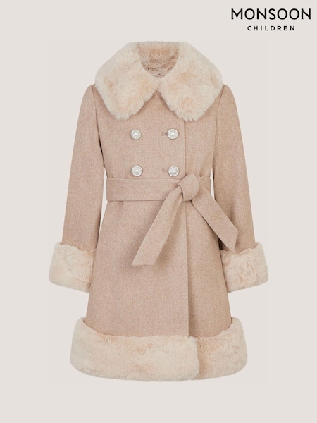 Brown - Monsoon Faux Fur Collar Coat
