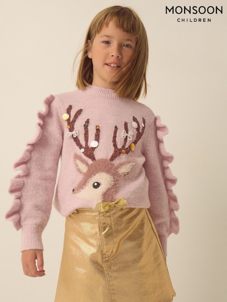 粉色 - Monsoon Dahlia Christmas Reindeer Knit Jumper