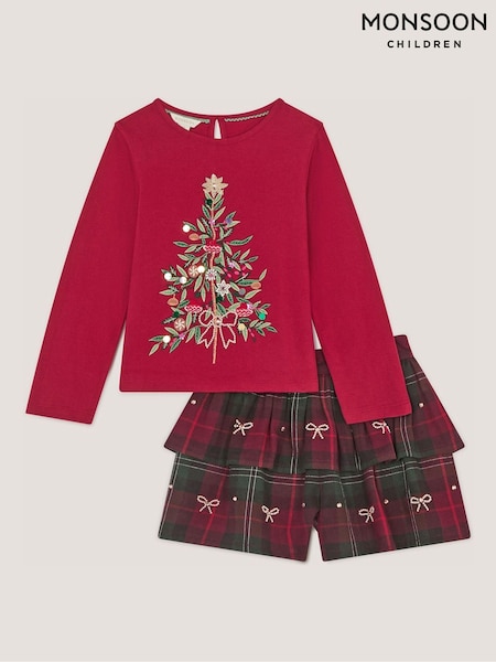 Rojo - Monsoon Christmas Tree Top & Tartan Skort Set