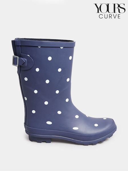 Синий - Yours Curve Wide Fit Mid Calf Adjustable Welly Boots (866773) | €50