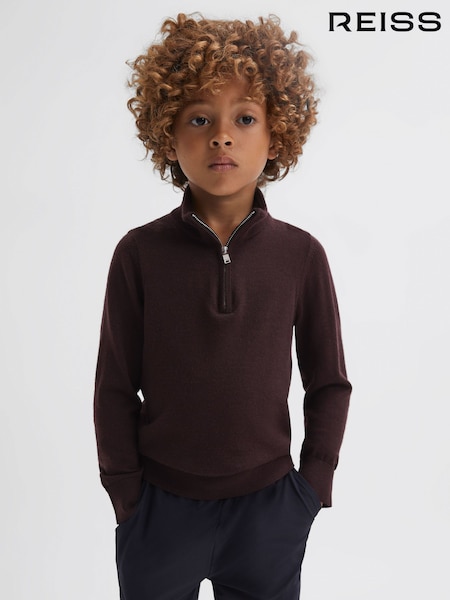 Reiss Bordeaux Blackhall 3-9 yrs Quarter Zip Merino Wool Jumper (866873) | kr682