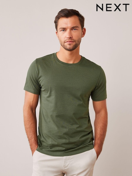 Green Dark Khaki Regular Fit 100% Cotton Essential Regular Crew Neck T-Shirt (867042) | €5