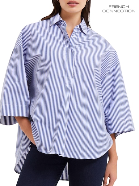 French Connection Blue Rhodes Sust Poplin Short Sleeve Popover 100% Cotton Blouse (867258) | 2,343 UAH