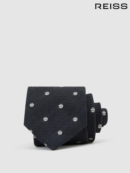 marine - Regular Reiss Rocco Wool-silk Textured Polka-dot Tie