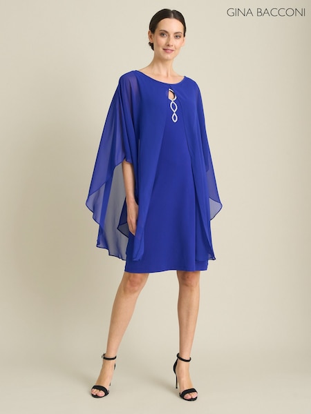 Azul - Gina Bacconi Diamante Trim Chiffon Cape Dress