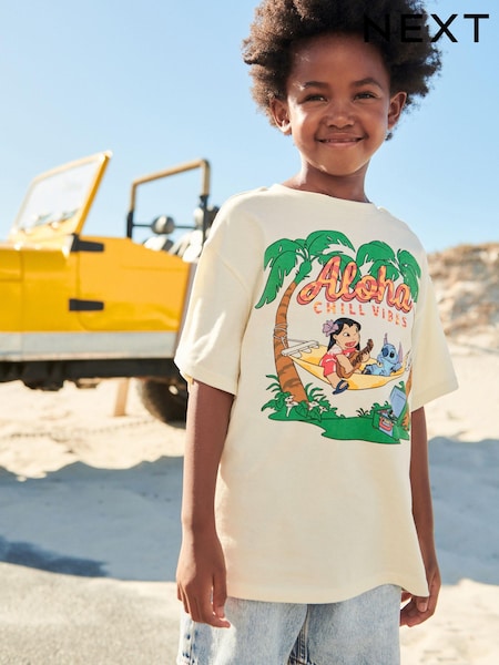Lilo & Stitch Ecru Cream Oversized T-Shirt (3-16yrs) (867510) | €7 - €10
