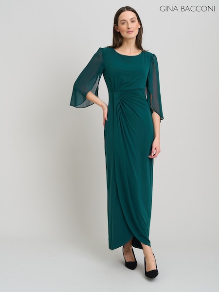 Green - Gina Bacconi Iulia Maxi Wrap Dress With Chiffon Sleeve