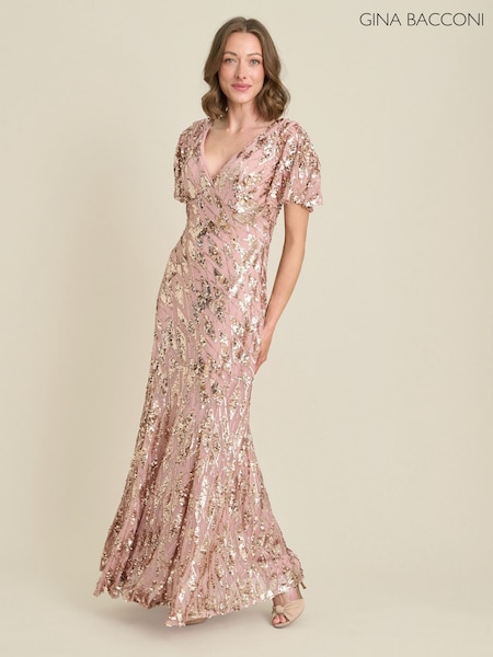 Pink - Gina Bacconi Milena Sequin Embellished Maxi Dress