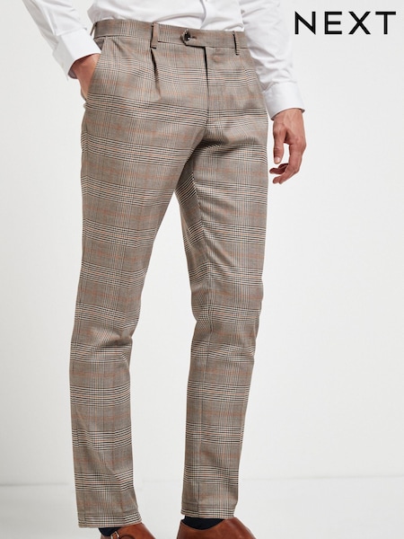 Taupe Slim Fit Check Suit: Trousers (867575) | €26