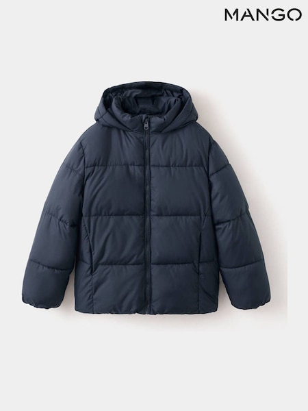 Blue - Mango Padded Hooded Puffer Jacket