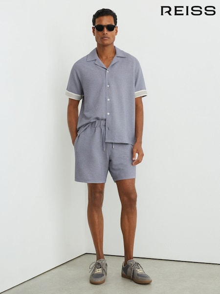 Airforce Blue - Regular Reiss Lowden Textured Stripe Drawstring Shorts