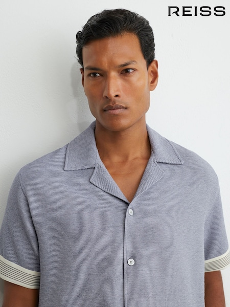 Flygvapnet Blå - Regular Reiss Dornie Textured Stripe-tape Cuban-collar Shirt