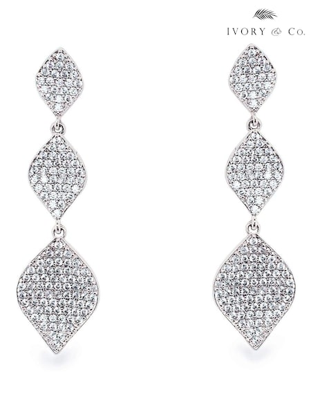 Ivory & Co Rhodium Rochelle Crystal Pave Triple Drop Earrings (868262) | €84