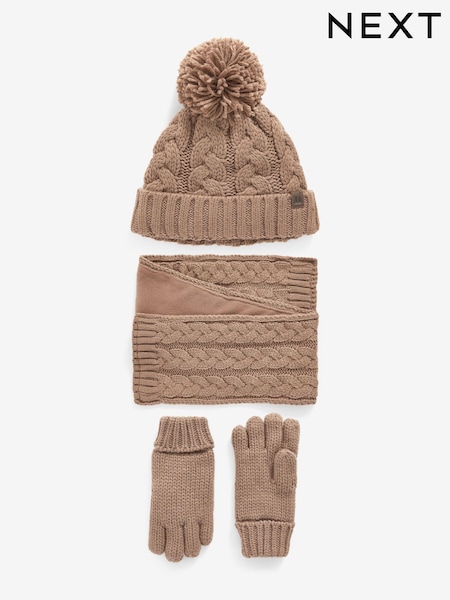 Mocha Brown Knitted Hat, Gloves and Scarf 3 Piece Set (3-16yrs) (868633) | €10.50 - €12.50