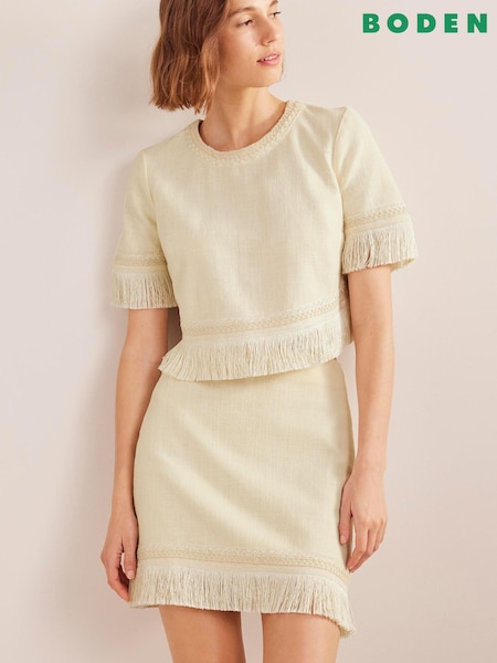 Boden Cream Fringe Detail Mini Skirt (869240) | €25