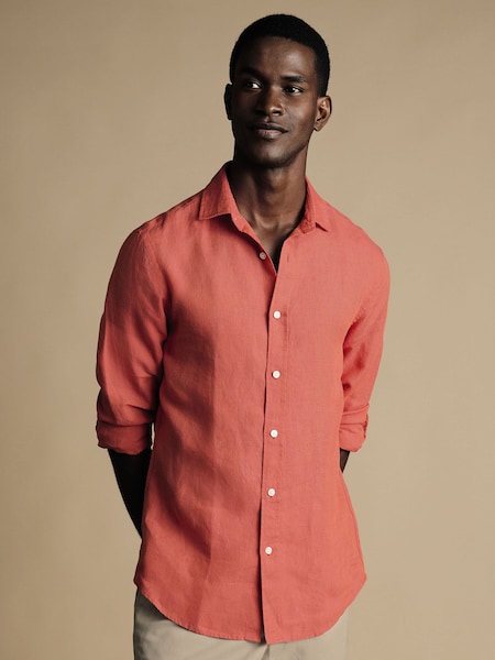 Charles Tyrwhitt Pink Plain Pure 100% Linen Slim Fit Shirt (869276) | €106