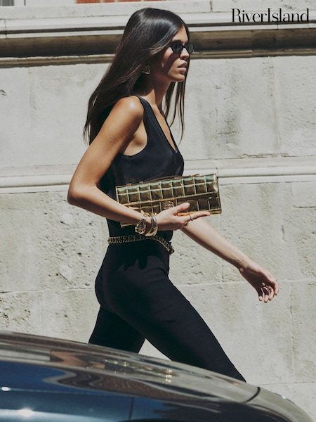 Or - River Island Lila vernie matelassée sac pochette