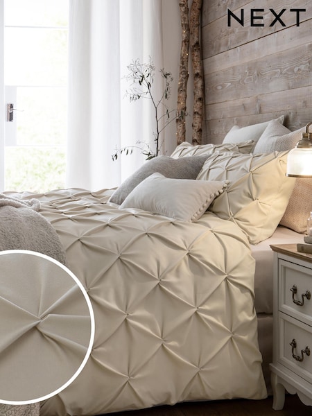 Natural Pinch Pleat Soft Touch Brushed Duvet Cover & Pillowcase Set (869411) | €28 - €48