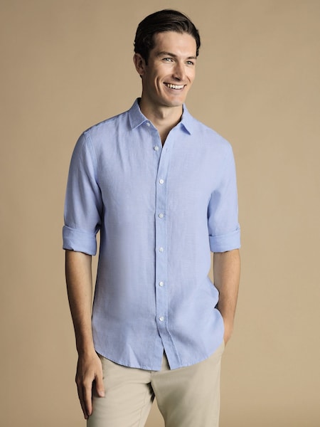 Charles Tyrwhitt Blue Slim Fit Plain Pure 100% Linen Shirt (869457) | €107