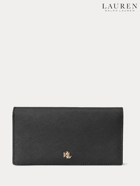 Black - Lauren Ralph Lauren Crosshatch Leather Slim Wallet-wlt-med Purses