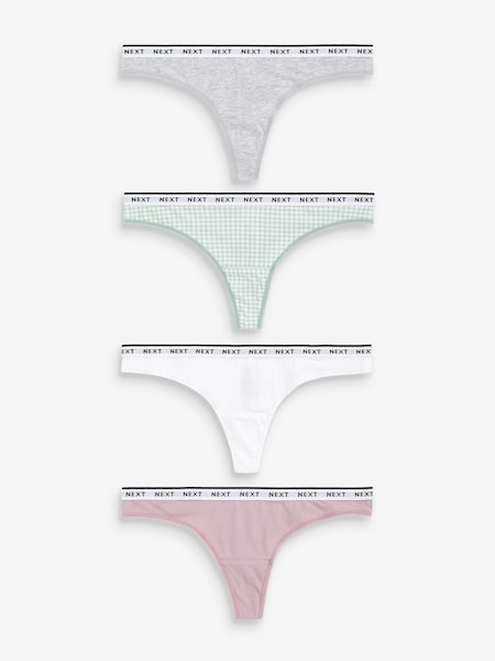White/Grey/Pink/Light Green Thong Cotton Rich Logo Knickers 4 Pack (869675) | €12