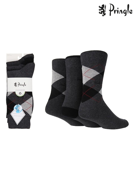 Pringle Grey Traditional Argyle 3 Pack Pattern Socks (869847) | €11.50
